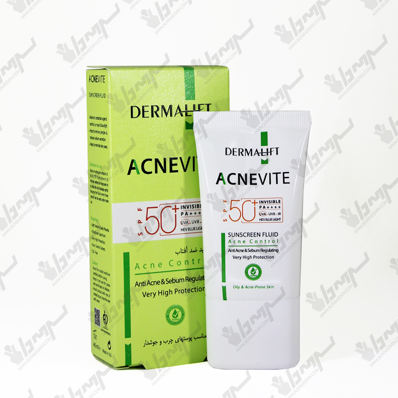 فلوئید ضد آفتاب آکنویت SPF50 مناسب پوست های چرب و جوشدار درمالیفت | 40 میلی لیتر فلوئید ضد آفتاب آکنویت SPF50 مناسب پوست های چرب و جوشدار درمالیفت | 40 میلی لیتر